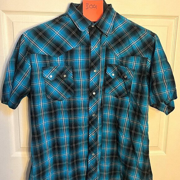 Wrangler Men's Plaid Print Short Sleeve Pearl Snap Western Shirt - Picture 1 of 5